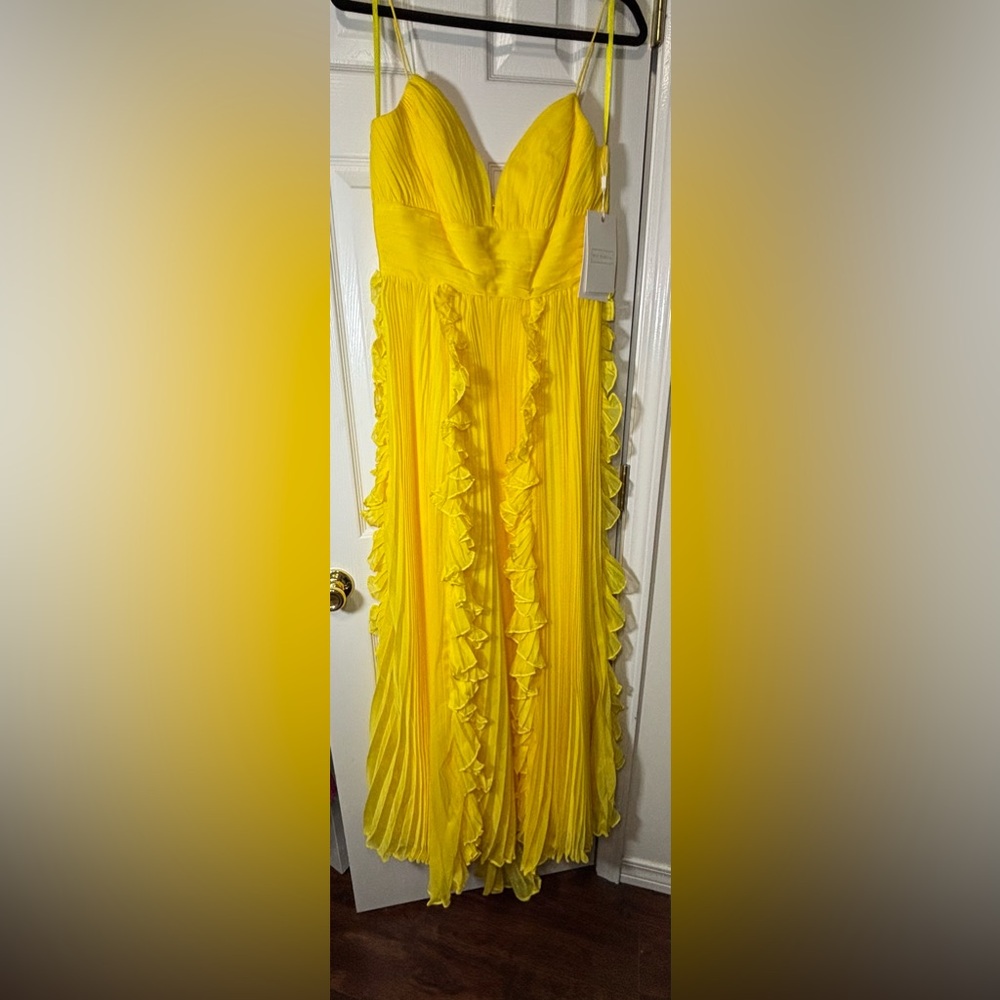 Yellow Ruffled Maxi Dress with Spaghetti Straps